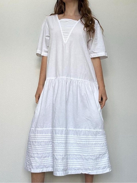 Bloomingdale's Dresses & Skirts - Vintage Bloomingdales White cotton drop waist dress with pleated detail